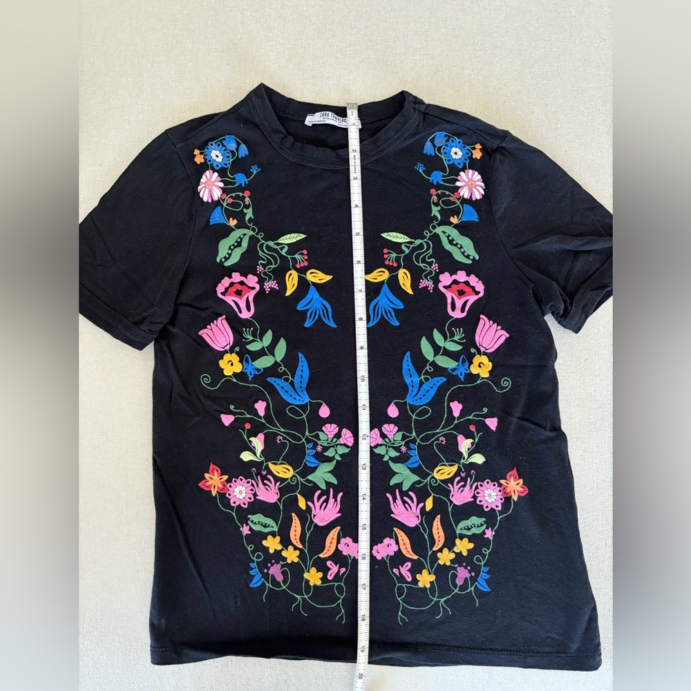 ZARA trafaluc floral black t-shirt S small - Picture 4 of 5